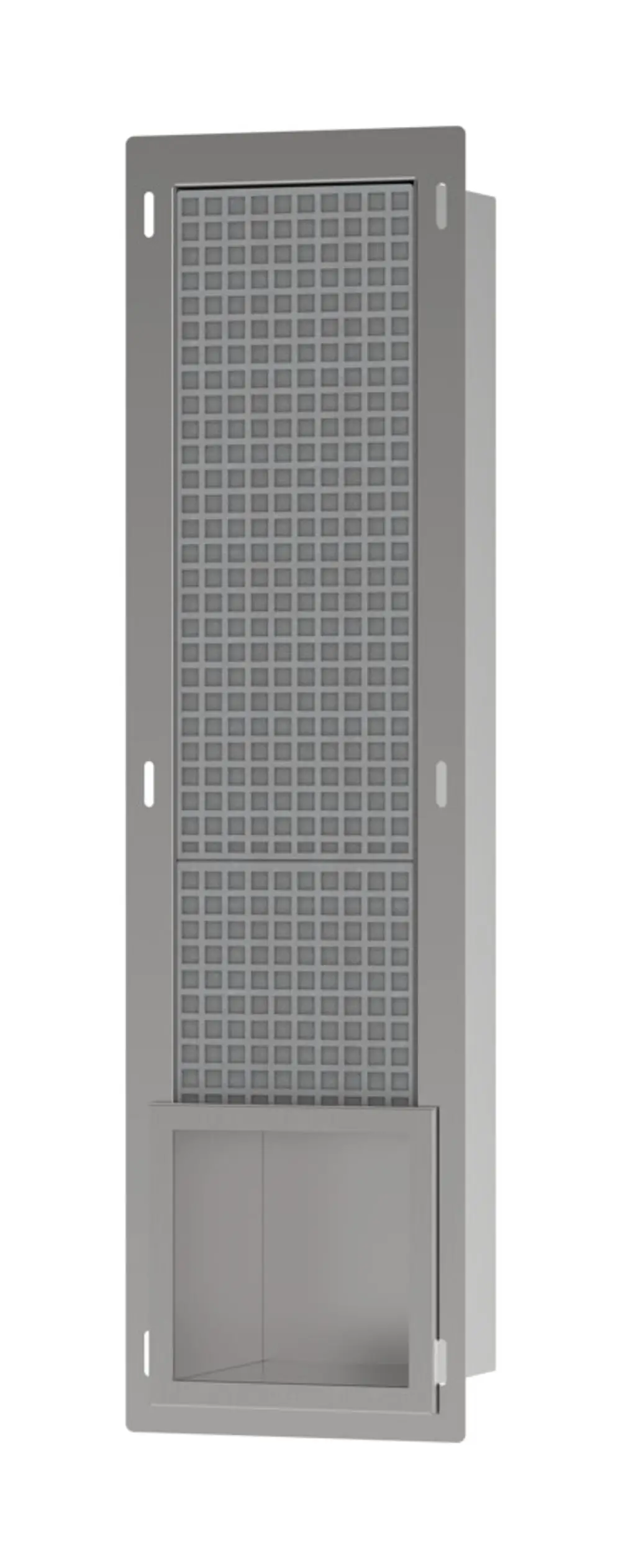 Edelstahl-Wandhalter für Toilettenpapier mit Platz für mehrere Rollen, designed von Hansgrohe. Das Produkt hat ein schlichtes, funktionales Design und eine graue Oberfläche.